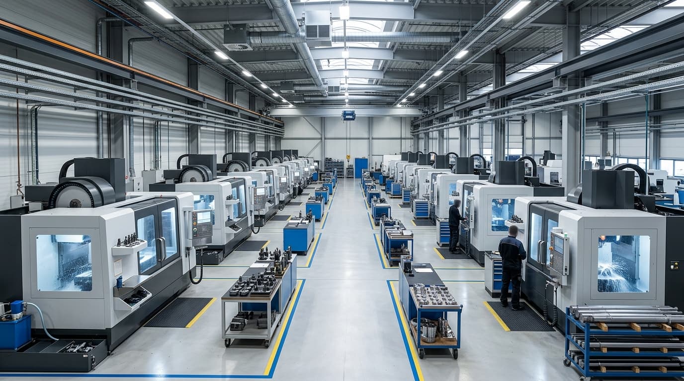 High-precision CNC machining workshop floor