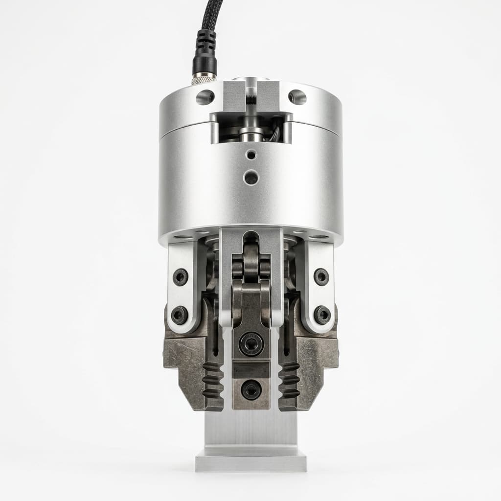 Three-jaw centric gripper showing matched jaw geometry